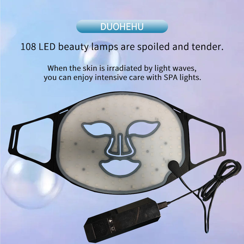 Facial red light therapy, LED face mask light therapy remote control, rechargeable, timer function, suitable for home, work, travel, yoga, and sleep.