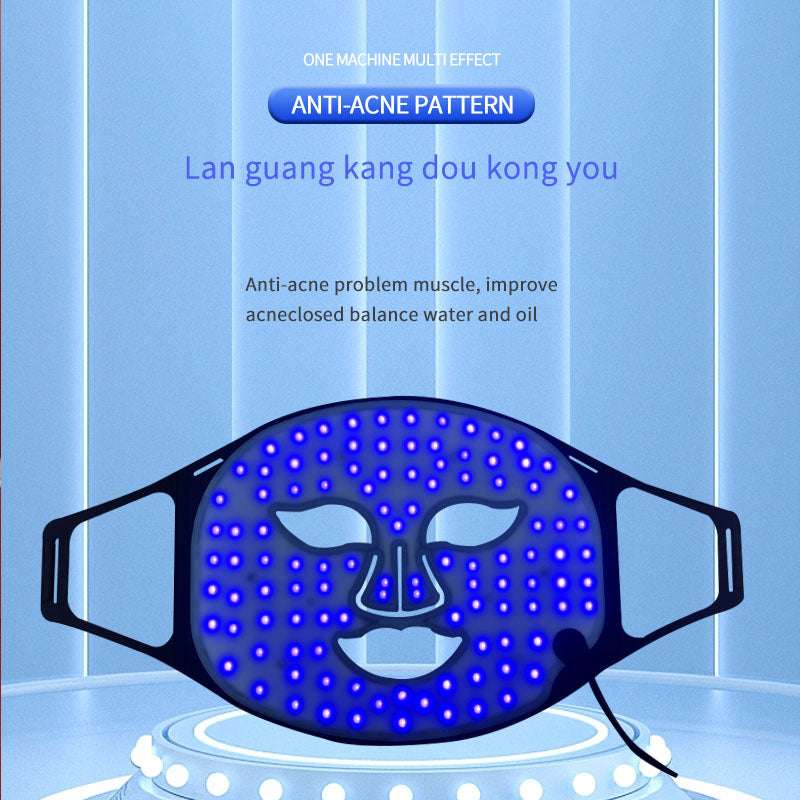 Facial red light therapy, LED face mask light therapy remote control, rechargeable, timer function, suitable for home, work, travel, yoga, and sleep.
