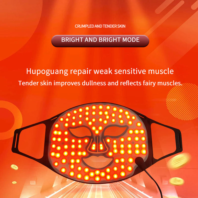 Facial red light therapy, LED face mask light therapy remote control, rechargeable, timer function, suitable for home, work, travel, yoga, and sleep.