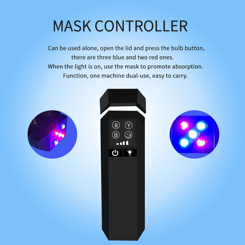 Facial red light therapy, LED face mask light therapy remote control, rechargeable, timer function, suitable for home, work, travel, yoga, and sleep.