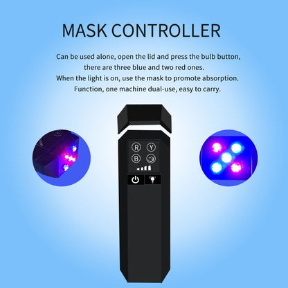 Facial red light therapy, LED face mask light therapy remote control, rechargeable, timer function, suitable for home, work, travel, yoga, and sleep.