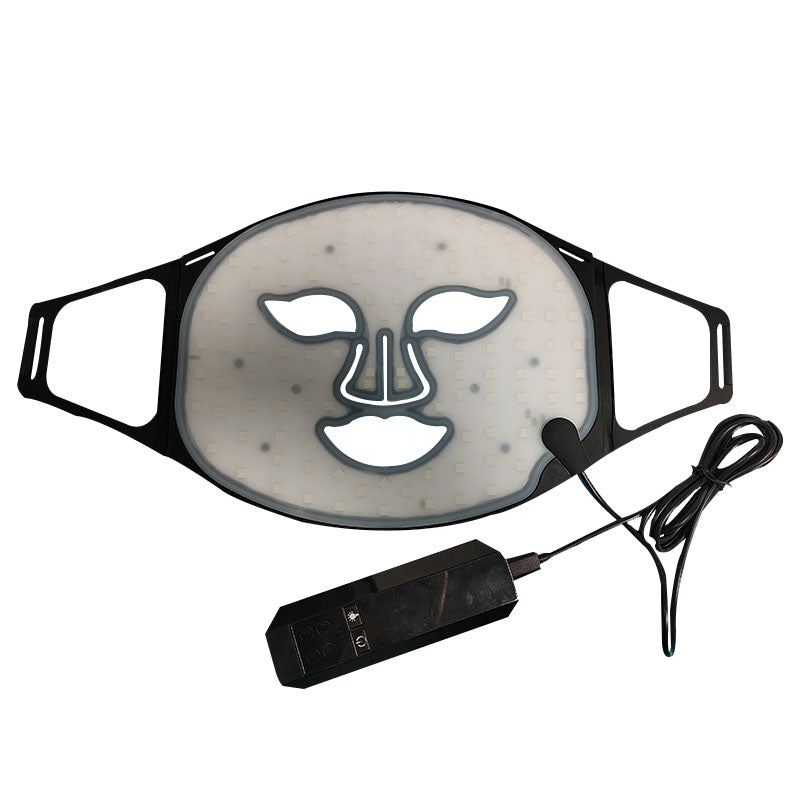 Facial red light therapy, LED face mask light therapy remote control, rechargeable, timer function, suitable for home, work, travel, yoga, and sleep.