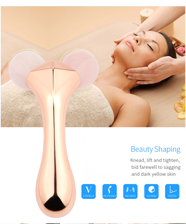 2021 New Pink 3d massage roller High Quality Natural Rose Jade Roller Facial Slimming Body Massager(图10)